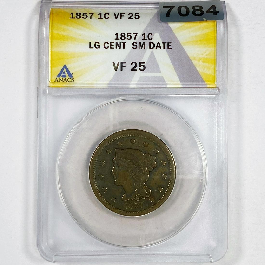 1857 Braided Hair Large Cent ANACS - VF25 (1 of 2)