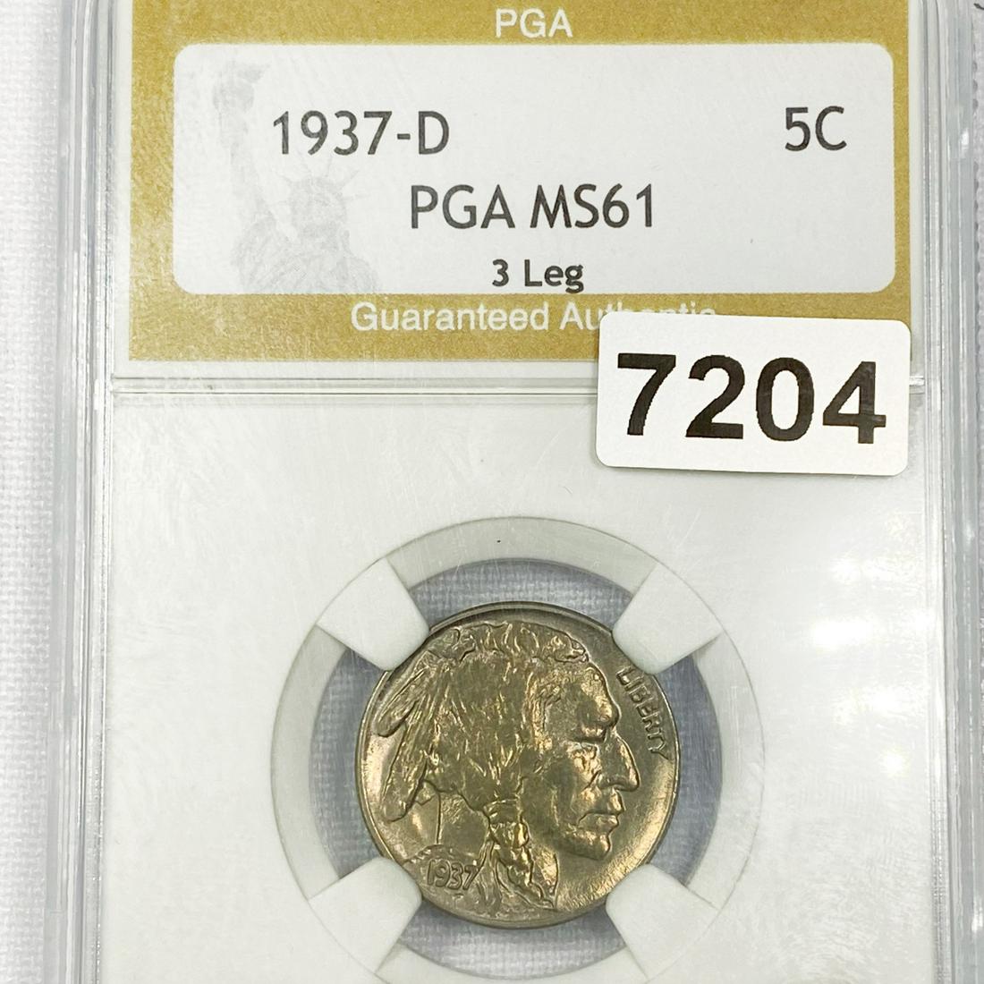 1937-D 3 Legs Buffalo Nickel PGA - MS61 (1 of 2)