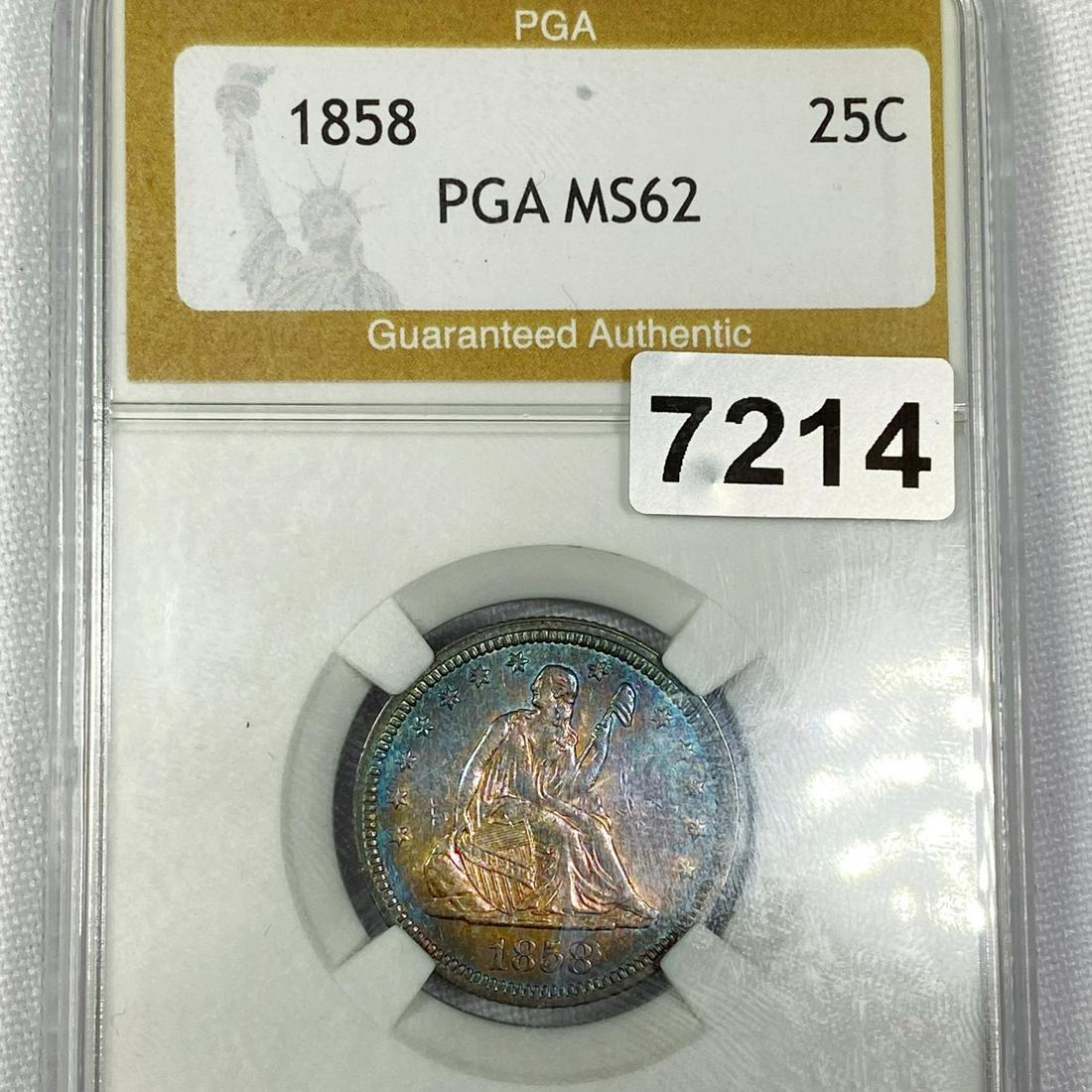 1858 Seated Liberty Quarter PGA - MS62 (1 of 2)