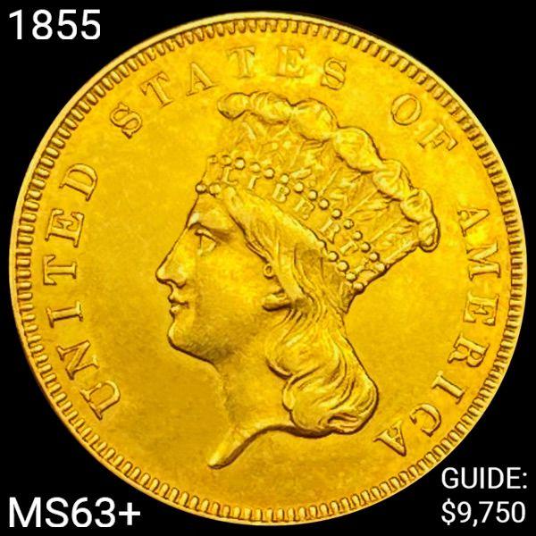 1855 $3 Gold Piece CHOICE BU+ (1 of 2)