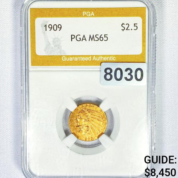 1909 $2.50 Gold Quarter Eagle PGA - MS65: 1909 $2.50 Gold Quarter Eagle PGA - MS65