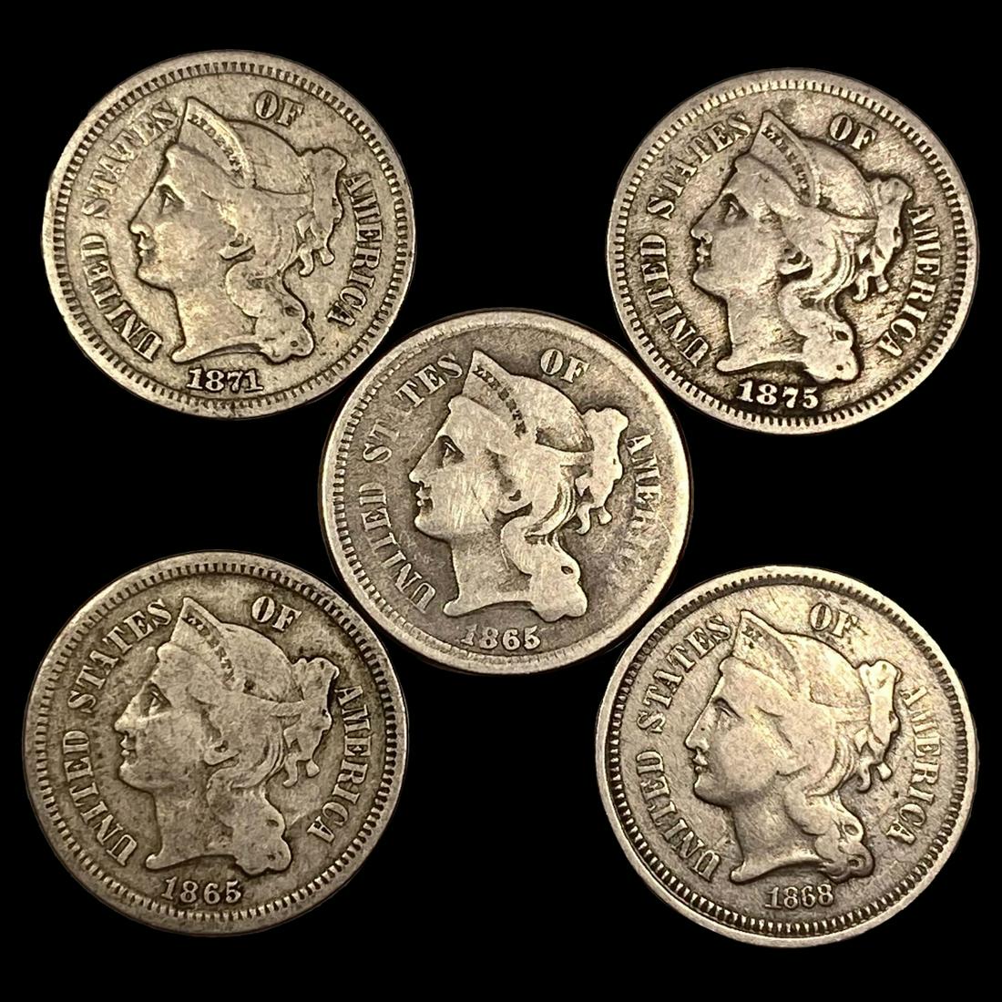 (5) Misc Nickel 3 Cents LIGHTLY CIRCULATED (1 of 2)