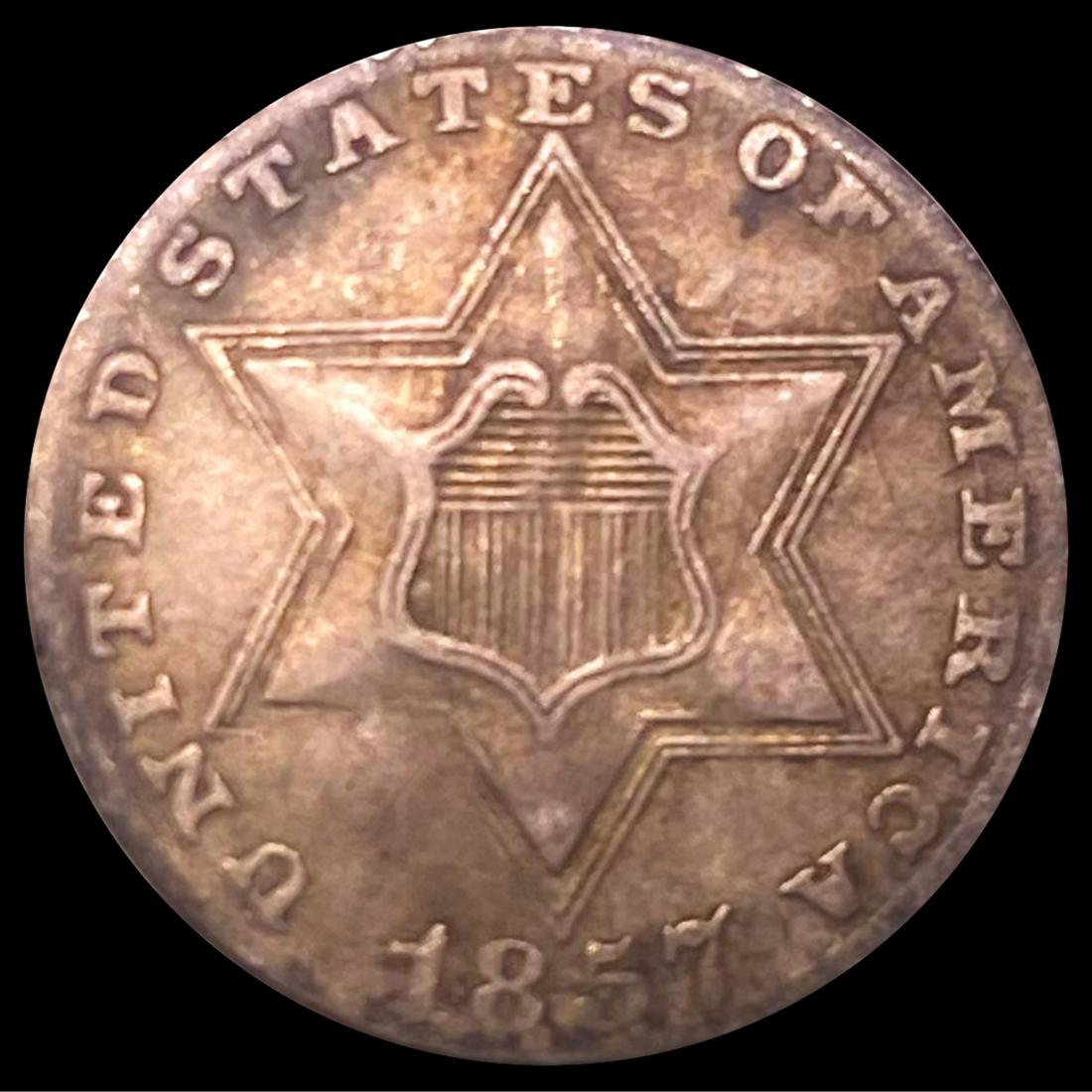 1857 Silver Three Cent ABOUT UNCIRCULATED (1 of 2)