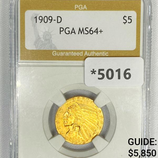 1909-D $5 Gold Half Eagle Indian Hd PGA - MS64+ (1 of 2)