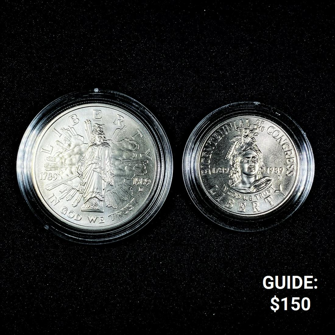 1989 (2) US Congressional Coins /w Cert - GEM BU (1 of 3)