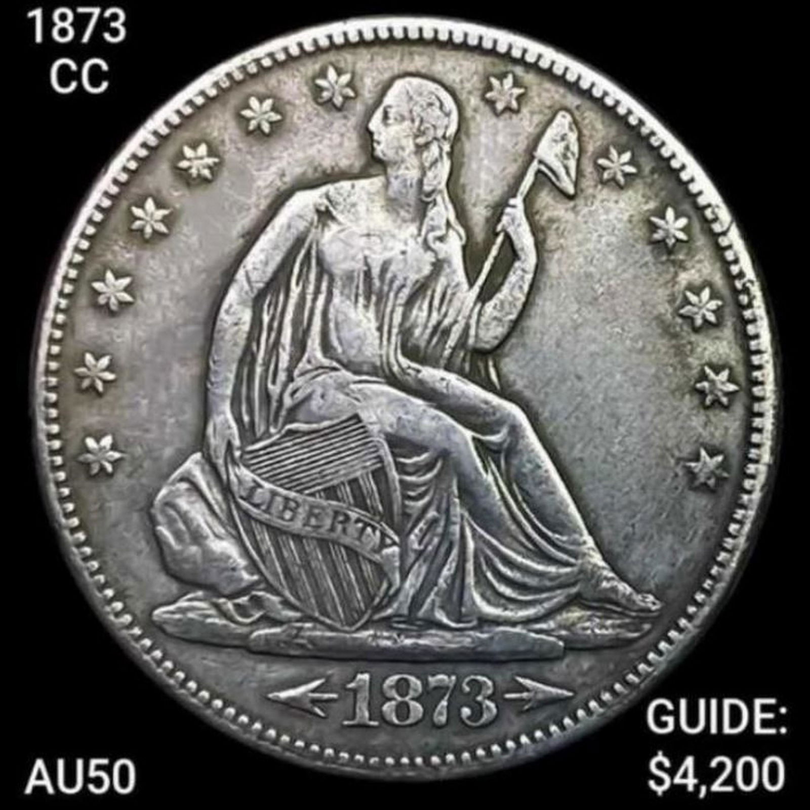 1873-CC Seated Liberty Half Dollar HIGH GRADE (1 of 2)