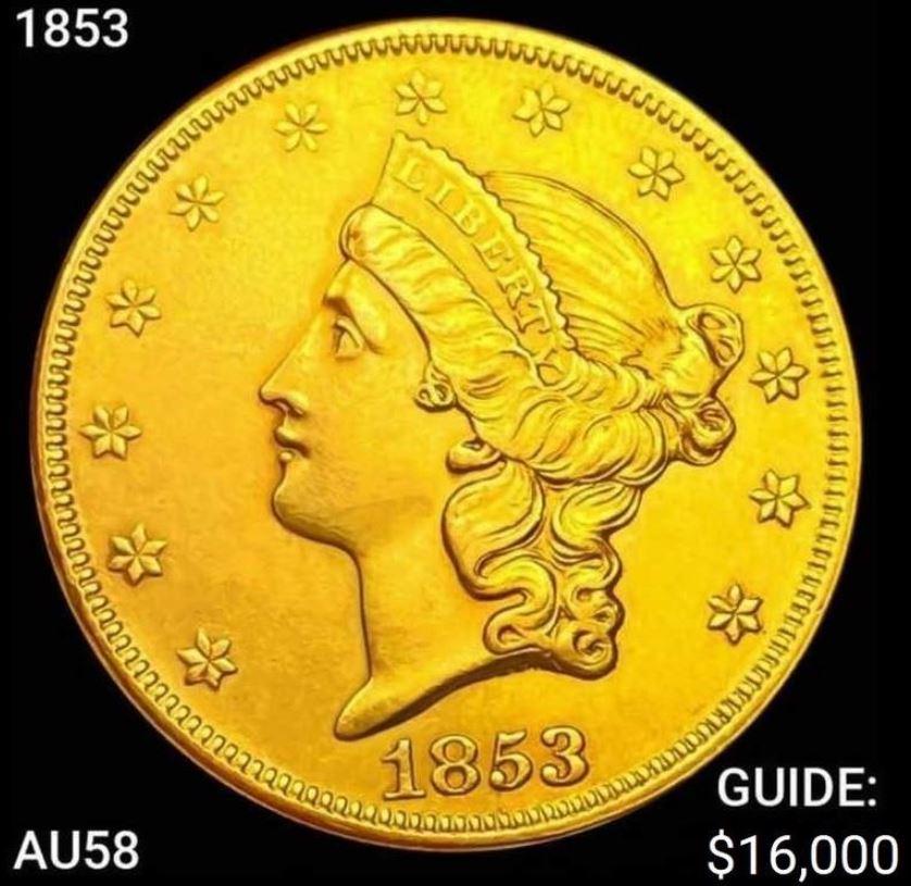 1853/2 $20 Gold Double Eagle CHOICE AU (1 of 2)