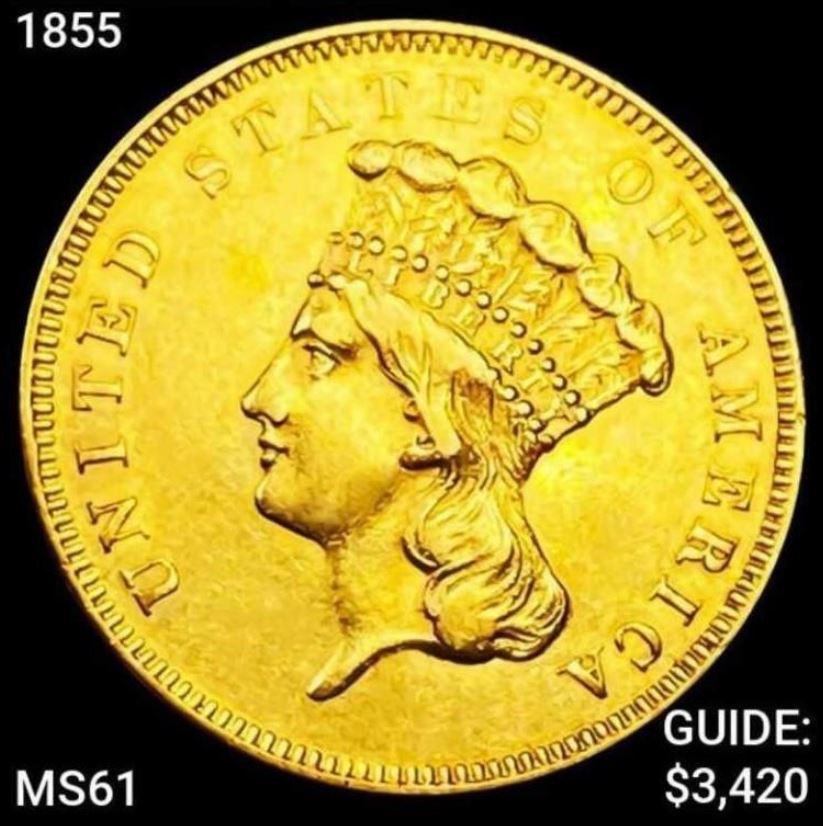 1855 $3 Gold Piece UNCIRCULATED (1 of 2)