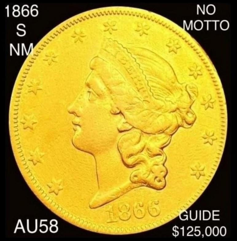 1866-S $20 Gold Double Eagle CHOICE AU NO MOTTO (1 of 2)