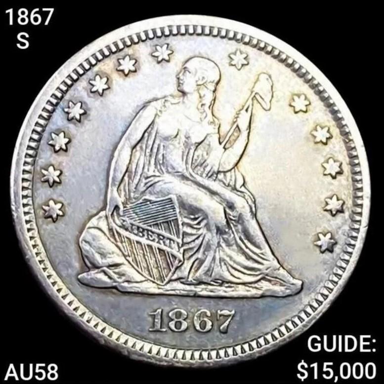 1867-S Seated Liberty Quarter CHOICE AU (1 of 2)