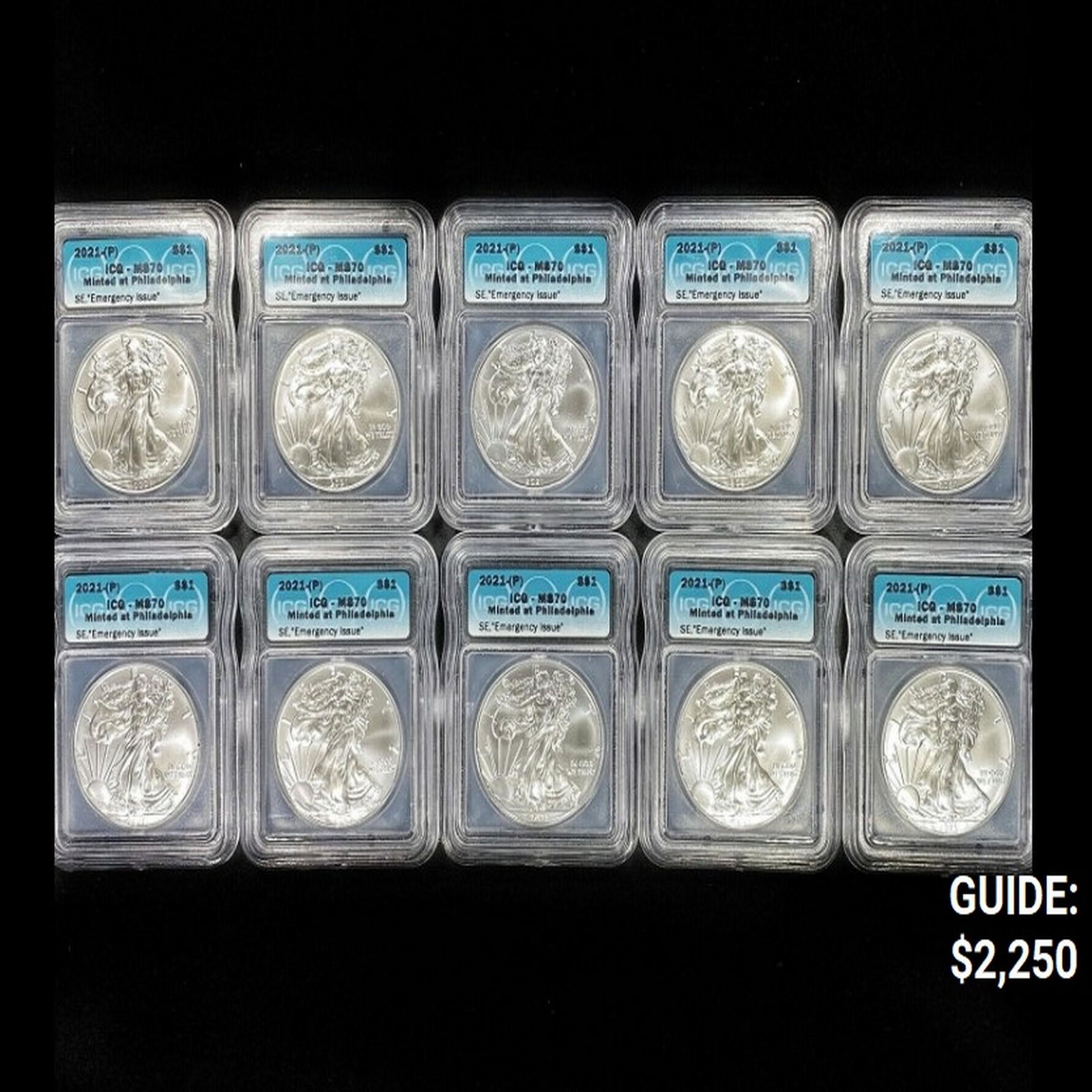 (10) 2021 American Silver Eagles ICG - MS70 (1 of 2)
