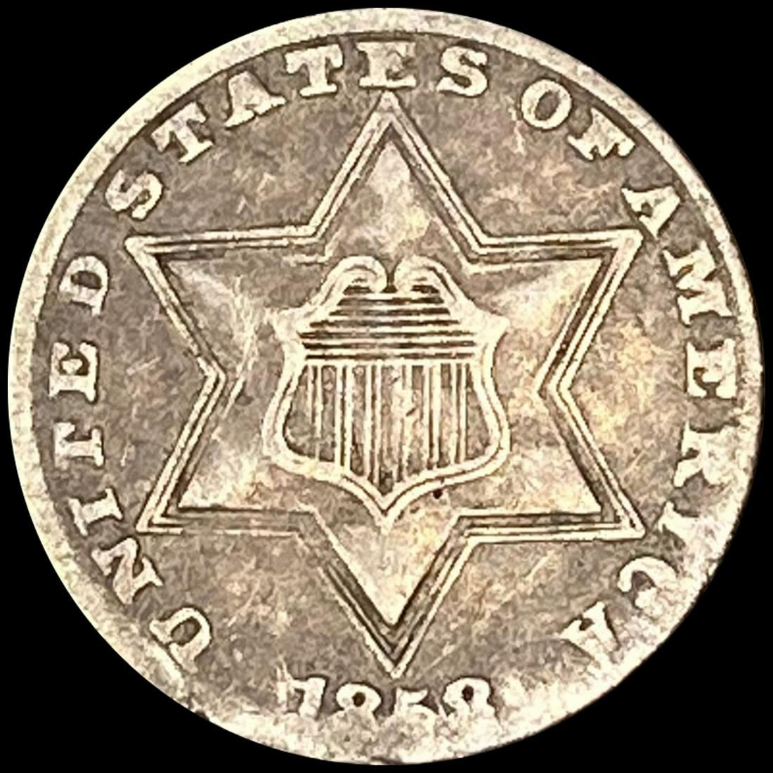 1858 Silver Three Cent ABOUT UNCIRCULATED (1 of 2)