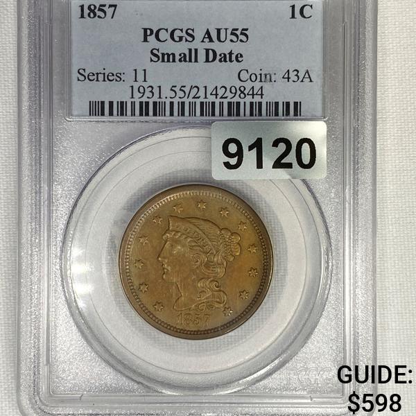 1857 Sm Date Braided Hair Large Cent PCGS-AU55 (1 of 2)