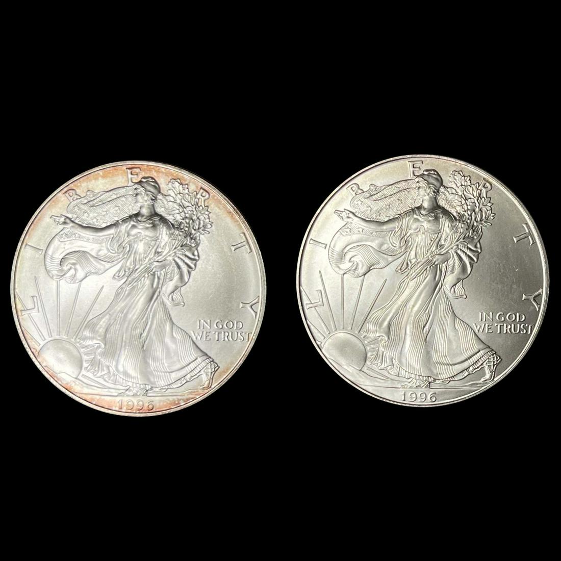 1996 (2) Silver Eagle Dollars GEM BU (1 of 2)