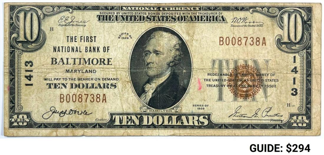 1929 US $10 Bill, Balitmore, MD Gold Seal - (1 of 2)