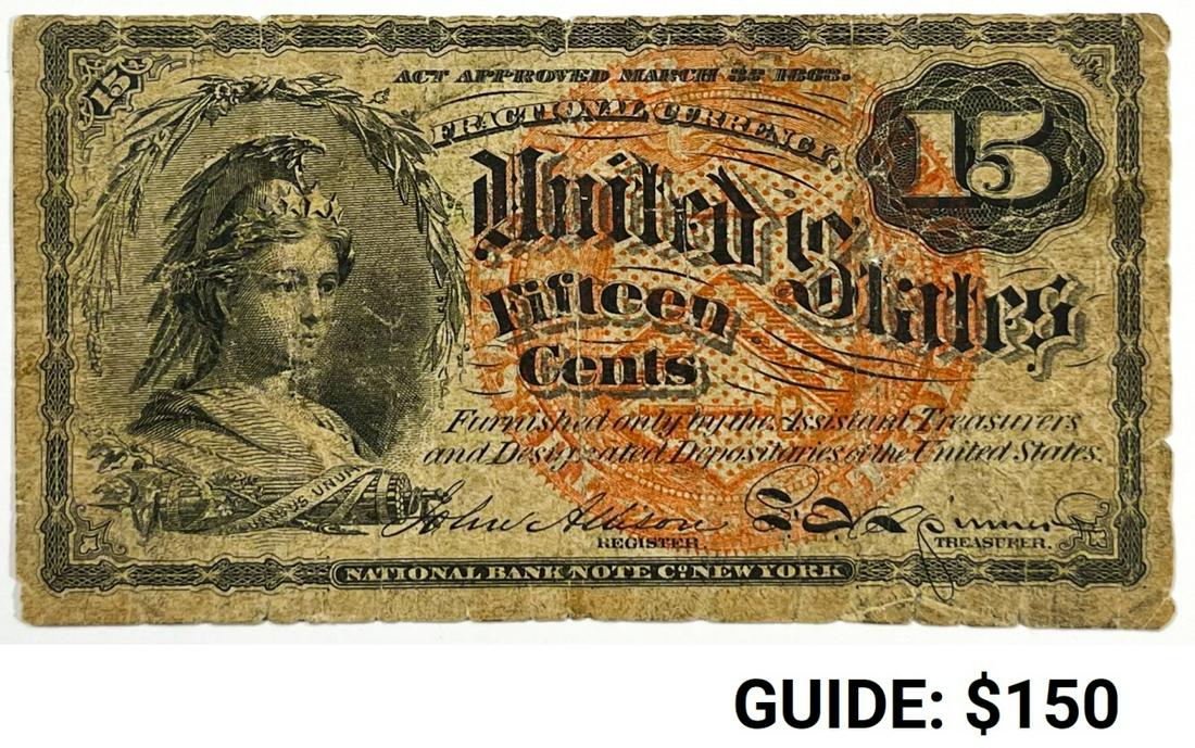 1863 US Fractional Currency 15C, Red Seal - (1 of 2)