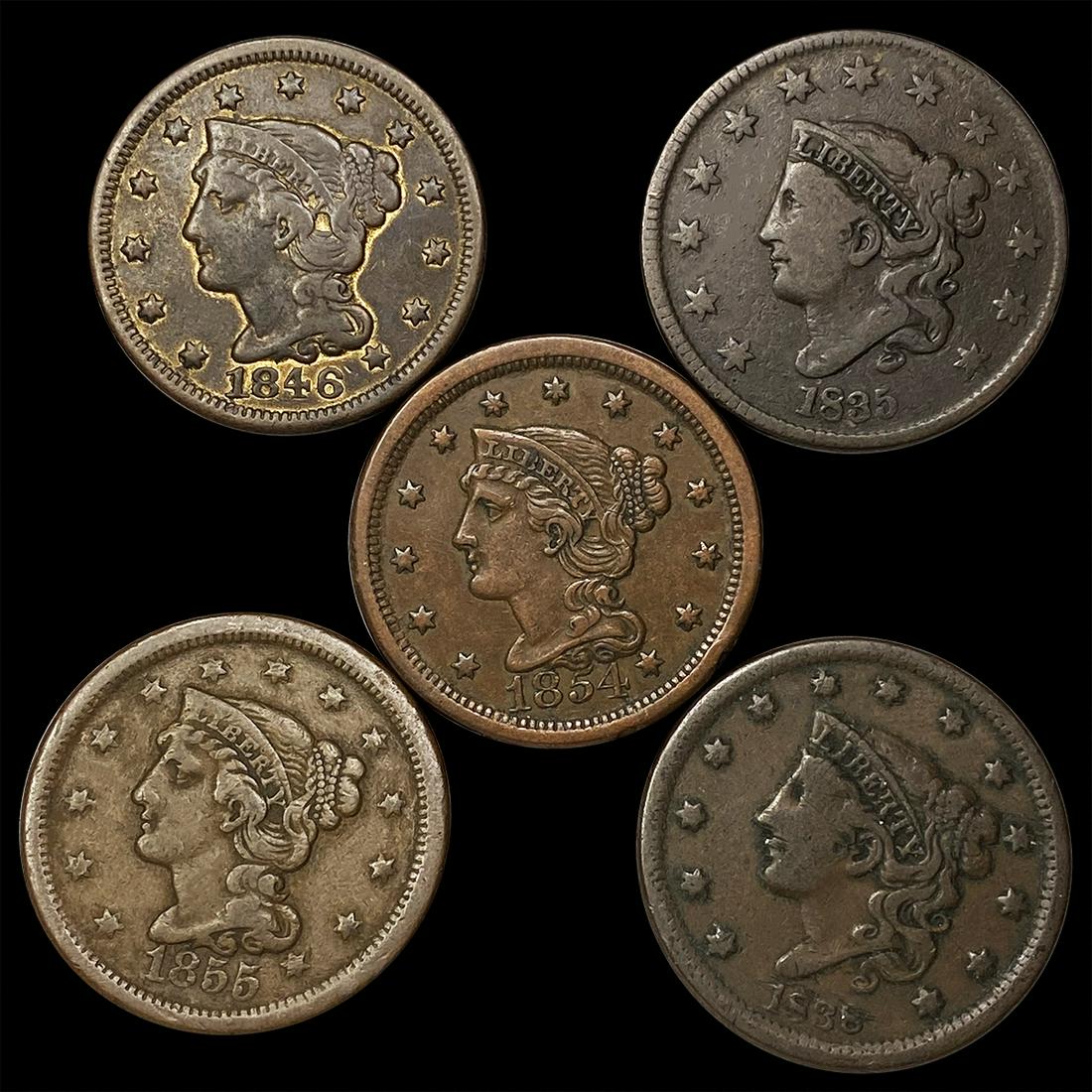 (5) Large Cents NEARLY UNCIRCULATED (1 of 2)