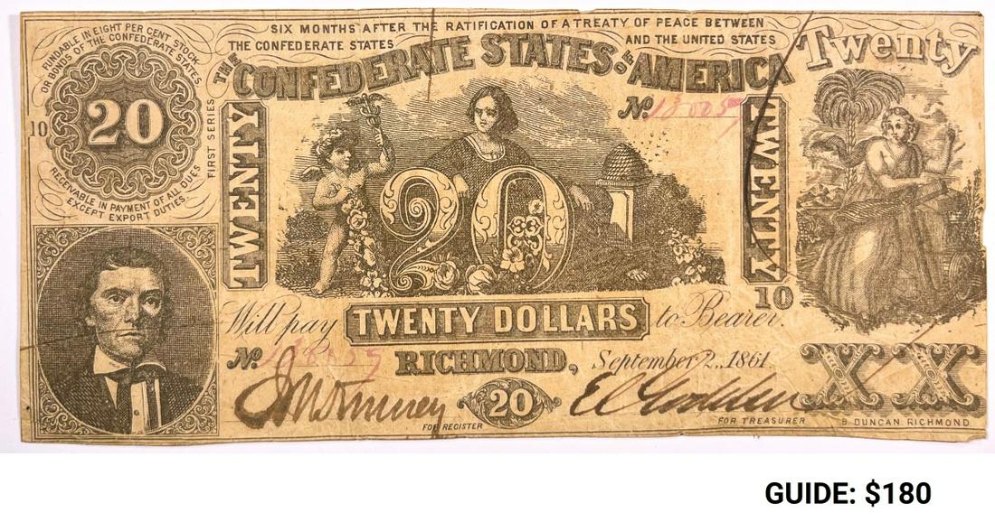 1861 Confederate $20 Bill - (1 of 2)
