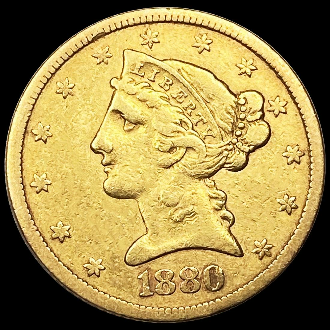 1880 $5 Gold Half Eagle ABOUT UNCIRCULATED (1 of 2)