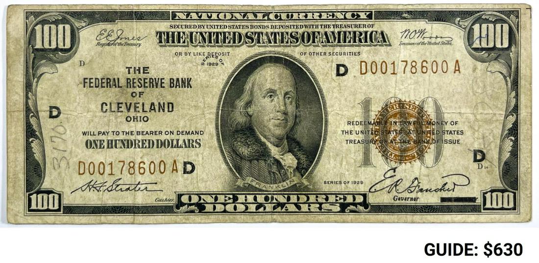 1929 US $100 Bill, Cleveland OH Brown Seal - (1 of 2)
