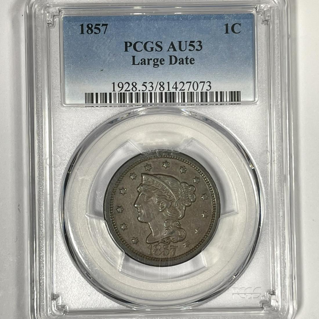 1857 Braided Hair Large Cent PCGS-AU53 Lg. Date (1 of 2)