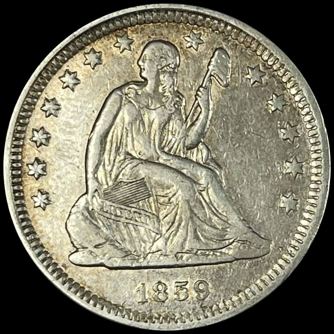 1859-O 13 Stars Seated Liberty Quarter CLOSELY (1 of 2)