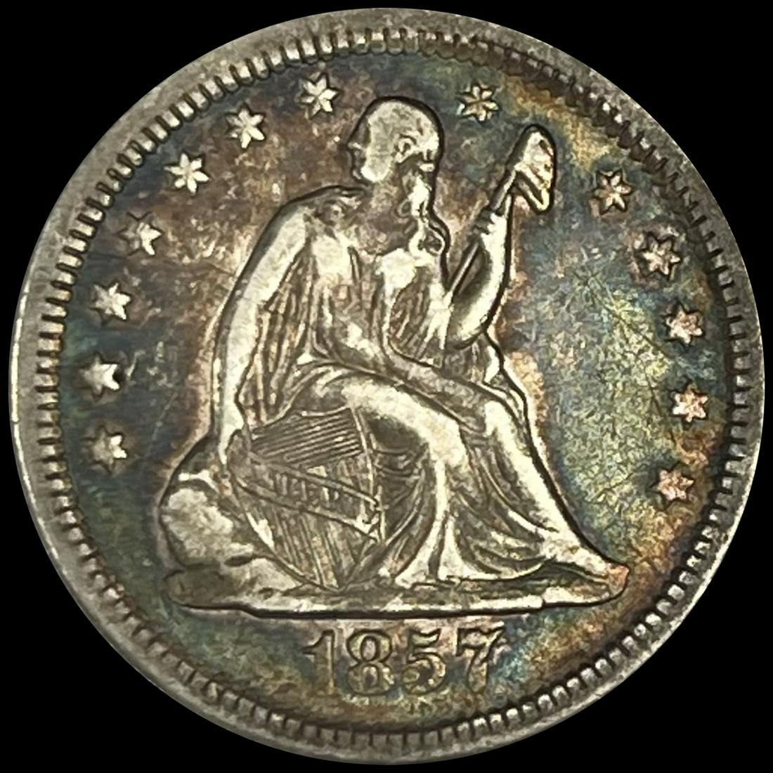 1857-O 13 Stars Seated Liberty Quarter CLOSELY (1 of 2)
