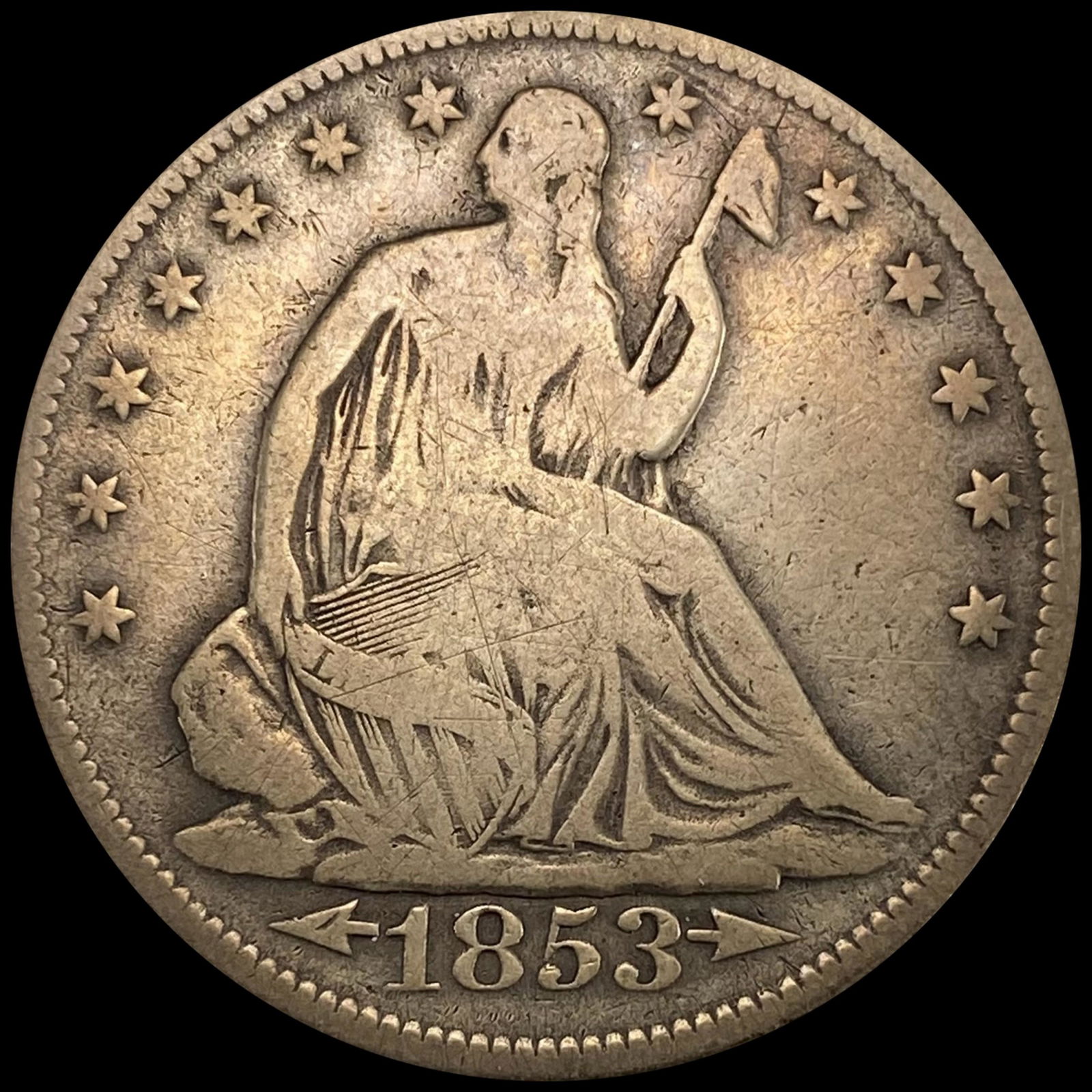 1853 Arws & Rays Seated Lib Half Dollar NICE CIRC (1 of 2)