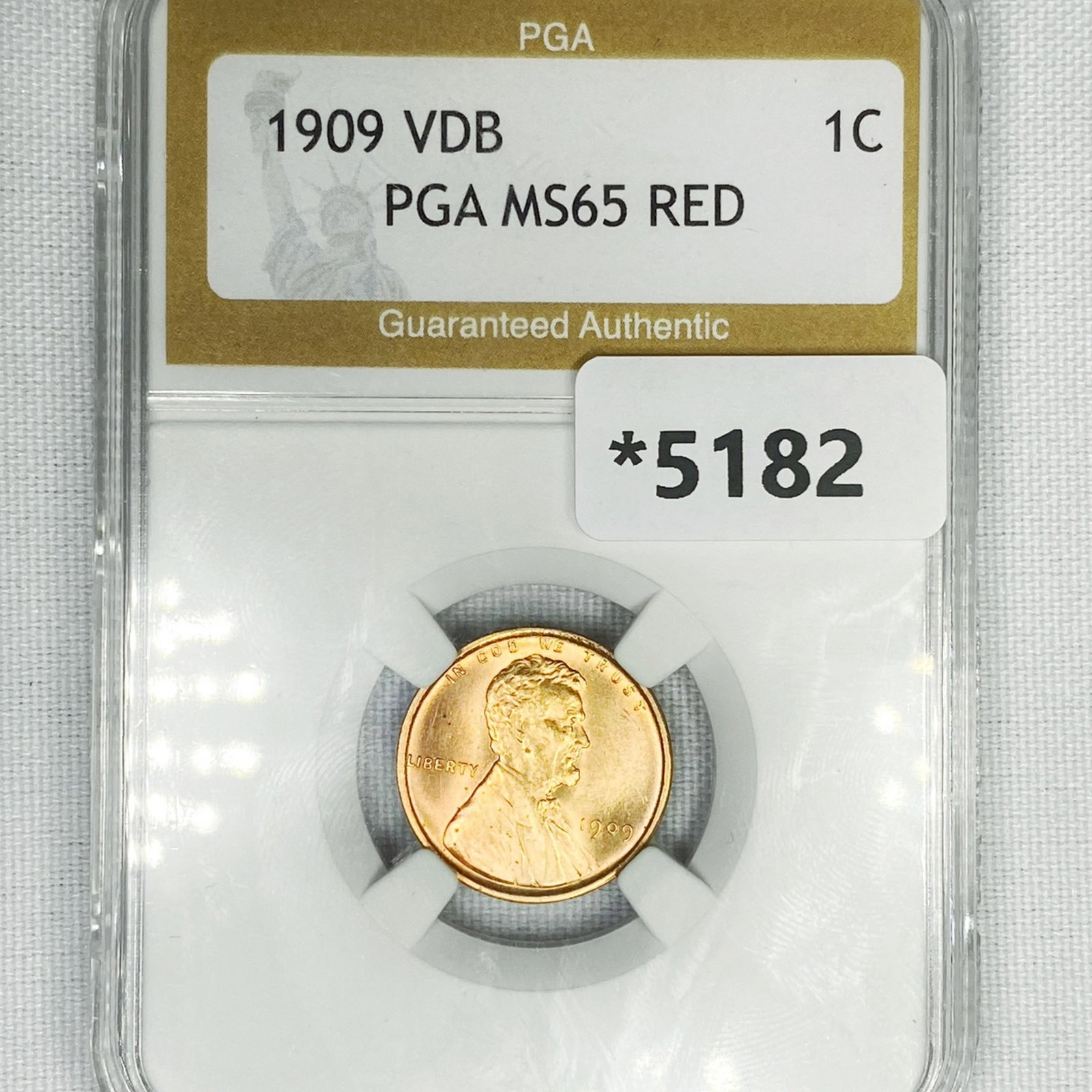 1909 VDB Wheat Cent PGA-MS65 RED: 1909 VDB Wheat Cent PGA-MS65 RED
