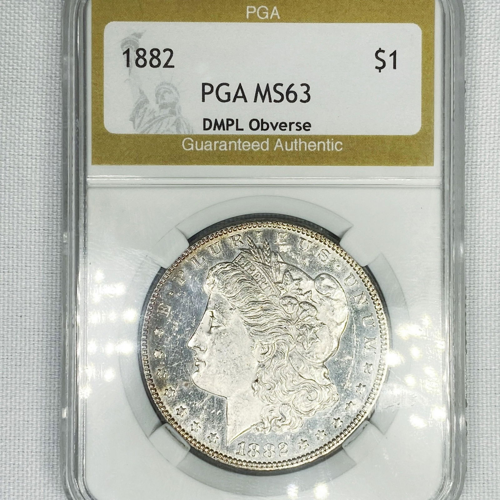1882 Morgan Silver Dollar PGA-MS63 DMPL Obv (1 of 2)