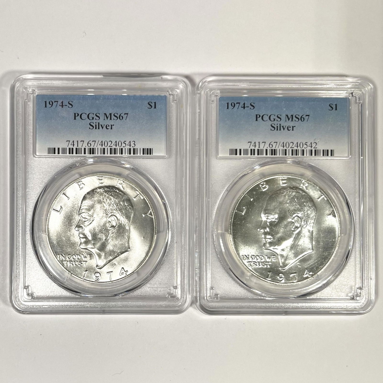 1974-S Set (2) Silver Eisenhower Dollar PCGS-MS67 (1 of 2)