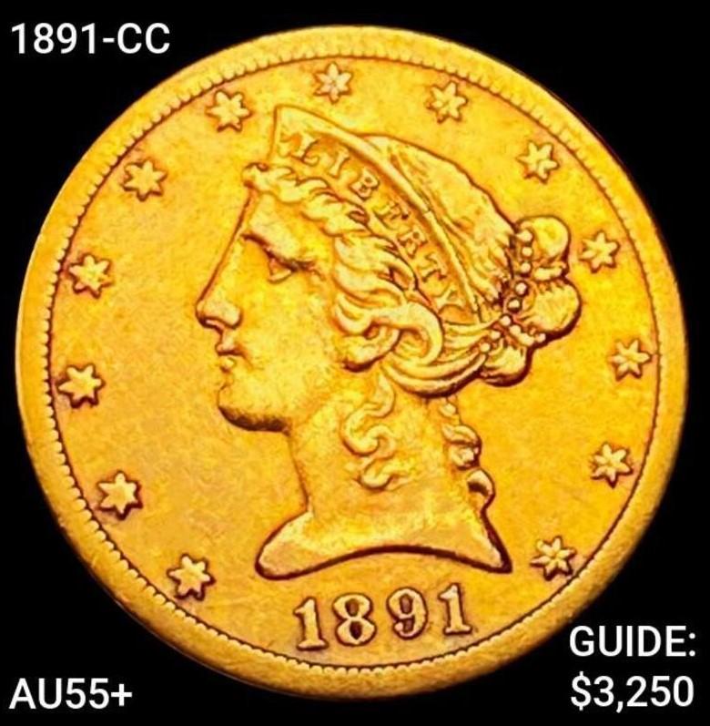 1891-CC $5 Gold Half Eagle CHOICE AU+ (1 of 2)