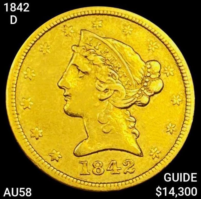 1842-D LG Date LG Letters $5 Gold Half Eagle (1 of 2)