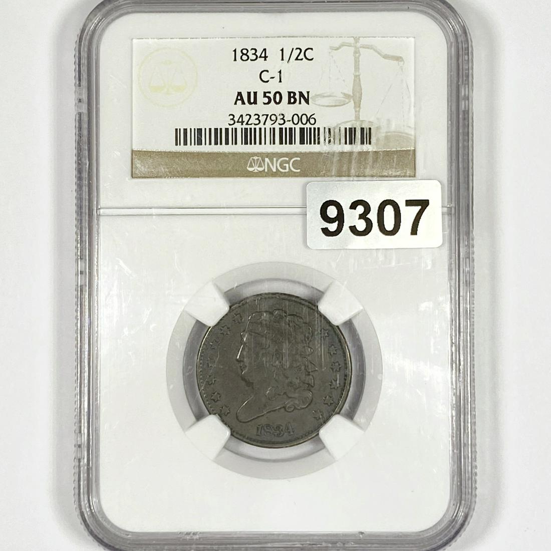 1834 Classic Head Half Cent NGC-AU50 BN (1 of 2)