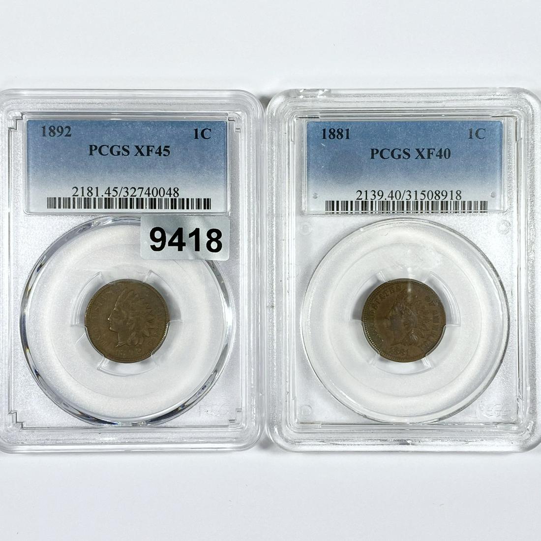 1881-1892 Set (2) Indian Head Cent PCGS-XF (1 of 2)