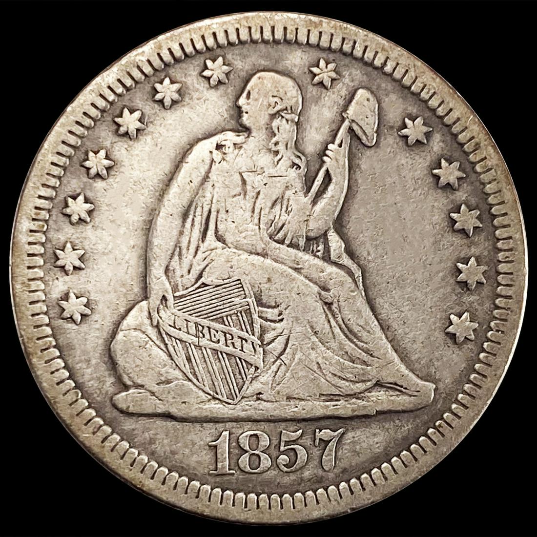 1857-O Seated Liberty Quarter ABOUT UNCIRCULATED (1 of 2)