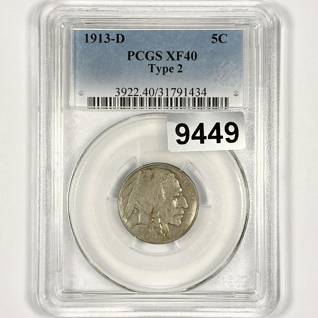 1913-D Buffalo Nickel PCGS-XF40 Type 2 (1 of 2)