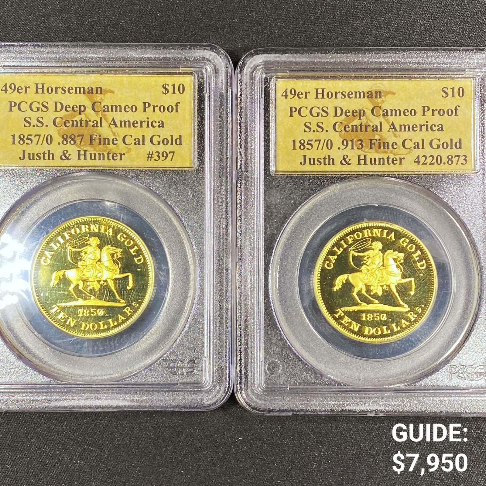(2) 1857/0 California 49er Horseman $10 Gold (1 of 3)