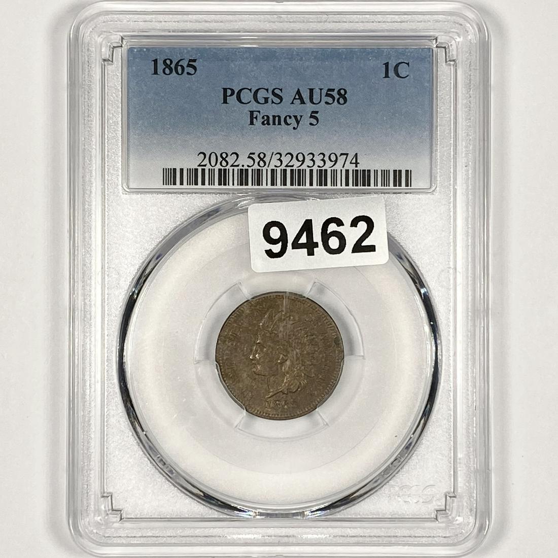 1865 Indian Head Cent PCGS-AU58 Fancy 5 (1 of 2)