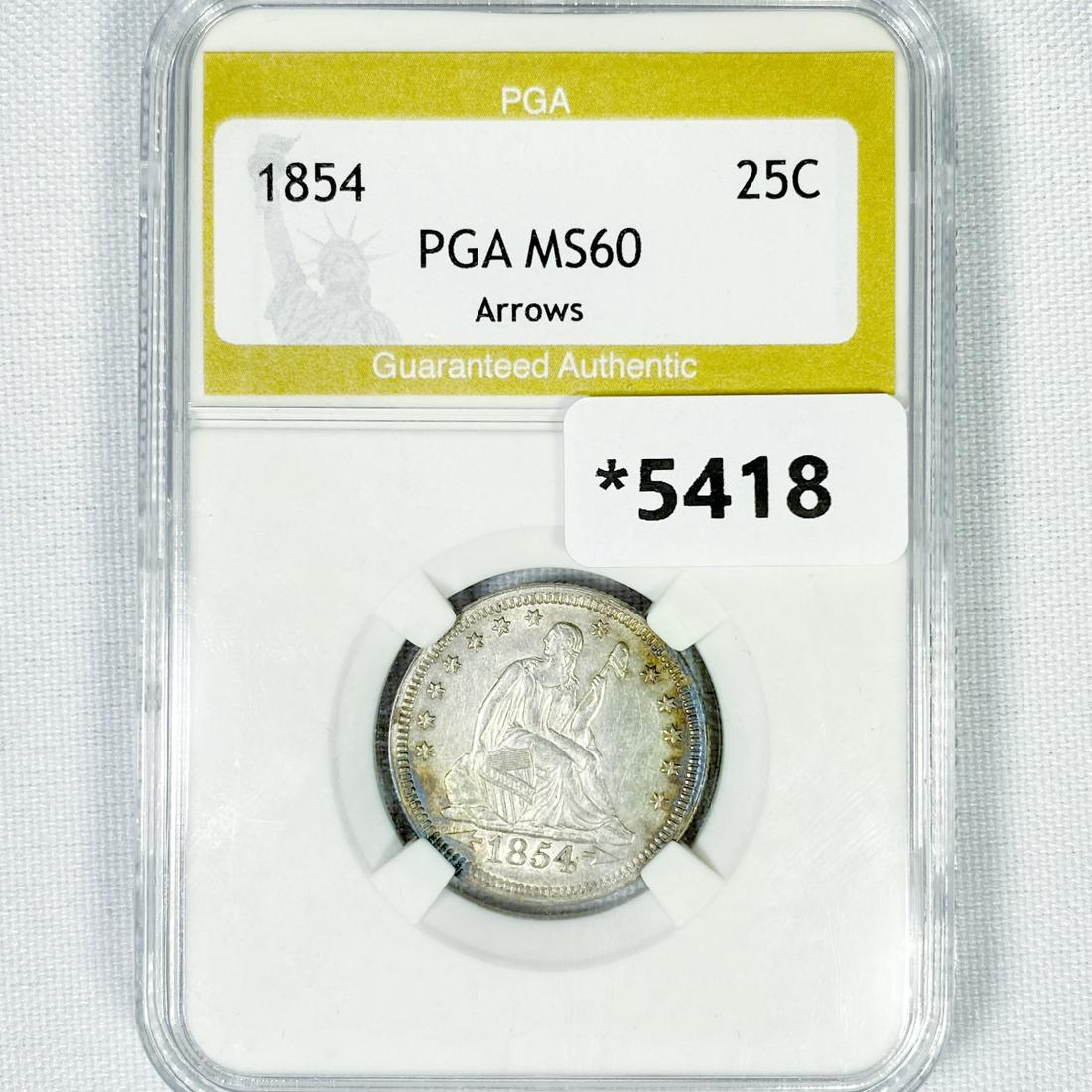 1854 Seated Liberty Quarter PGA-MS60 Arrows (1 of 2)