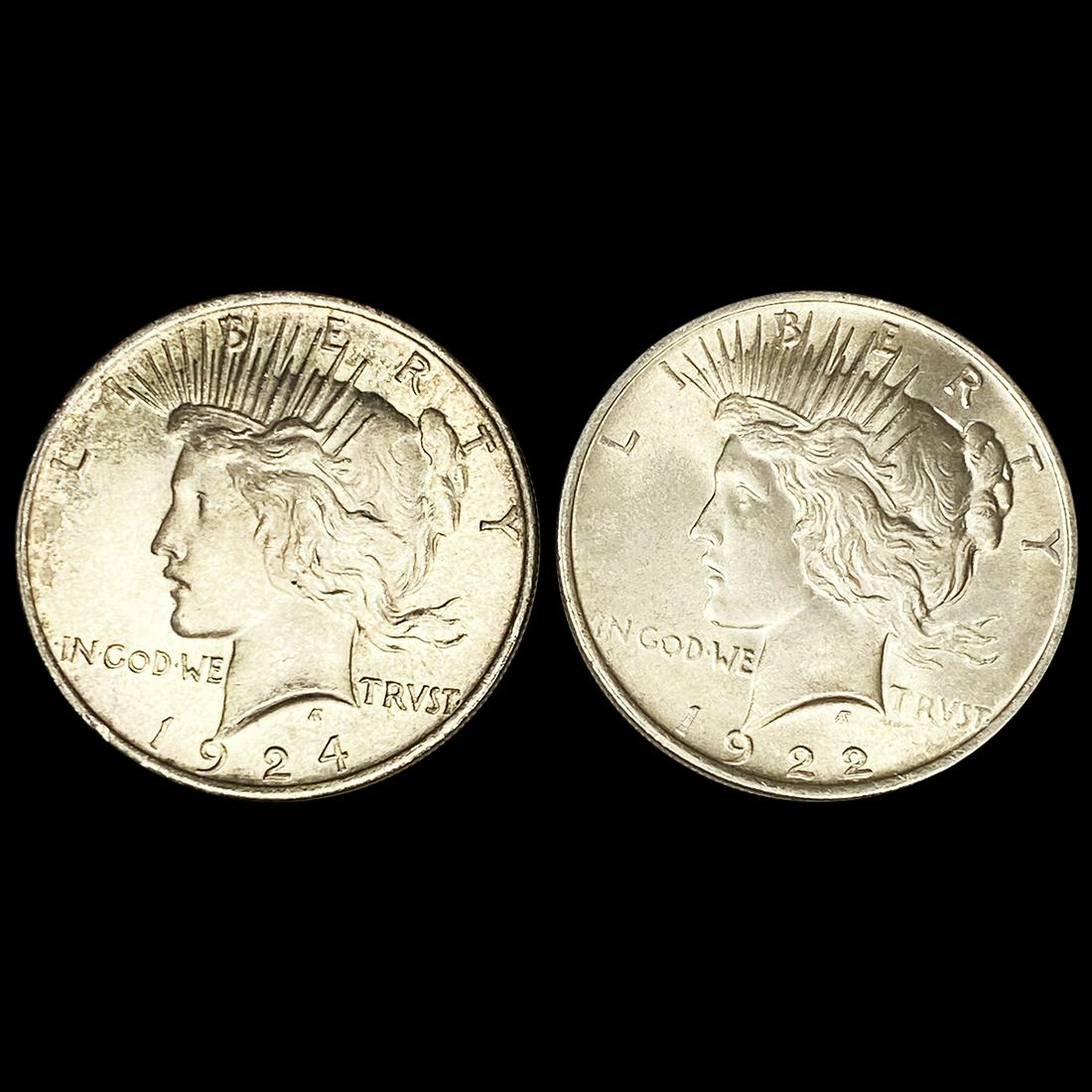 1922 & 1924 Peace Dollars UNCIRCULATED (1 of 2)