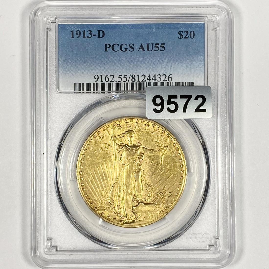 1913-D $20 Gold Double Eagle PCGS-AU55 (1 of 2)
