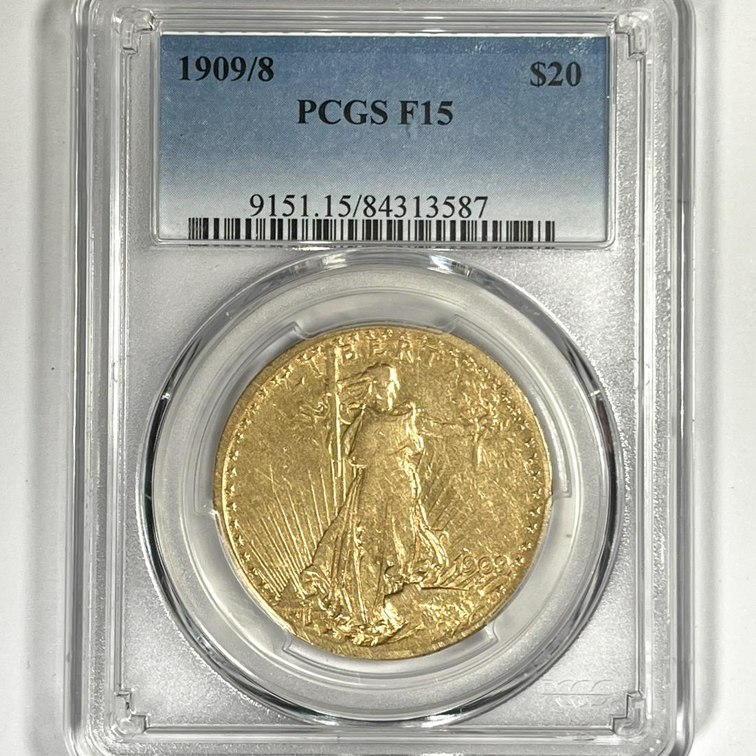 1909/8 $20 Gold Double Eagle PCGS-F15 (1 of 2)