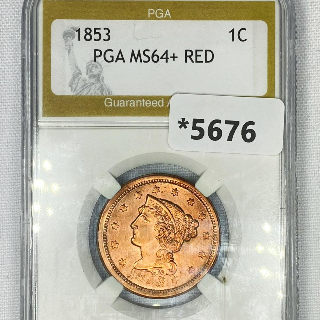 1853 Braided Hair Large Cent PGA-MS64+ RED (1 of 2)