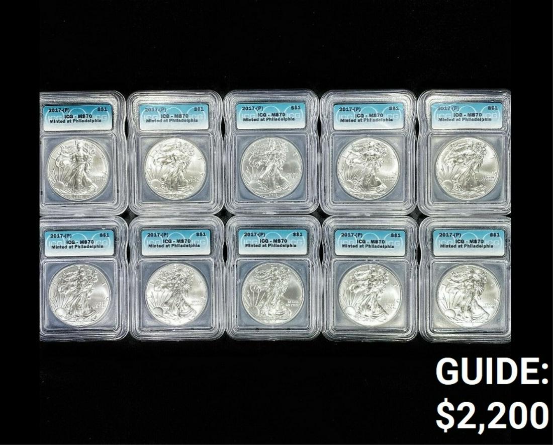 (10) 2017 American Silver Eagle ICG-MS70 RARE P (1 of 2)