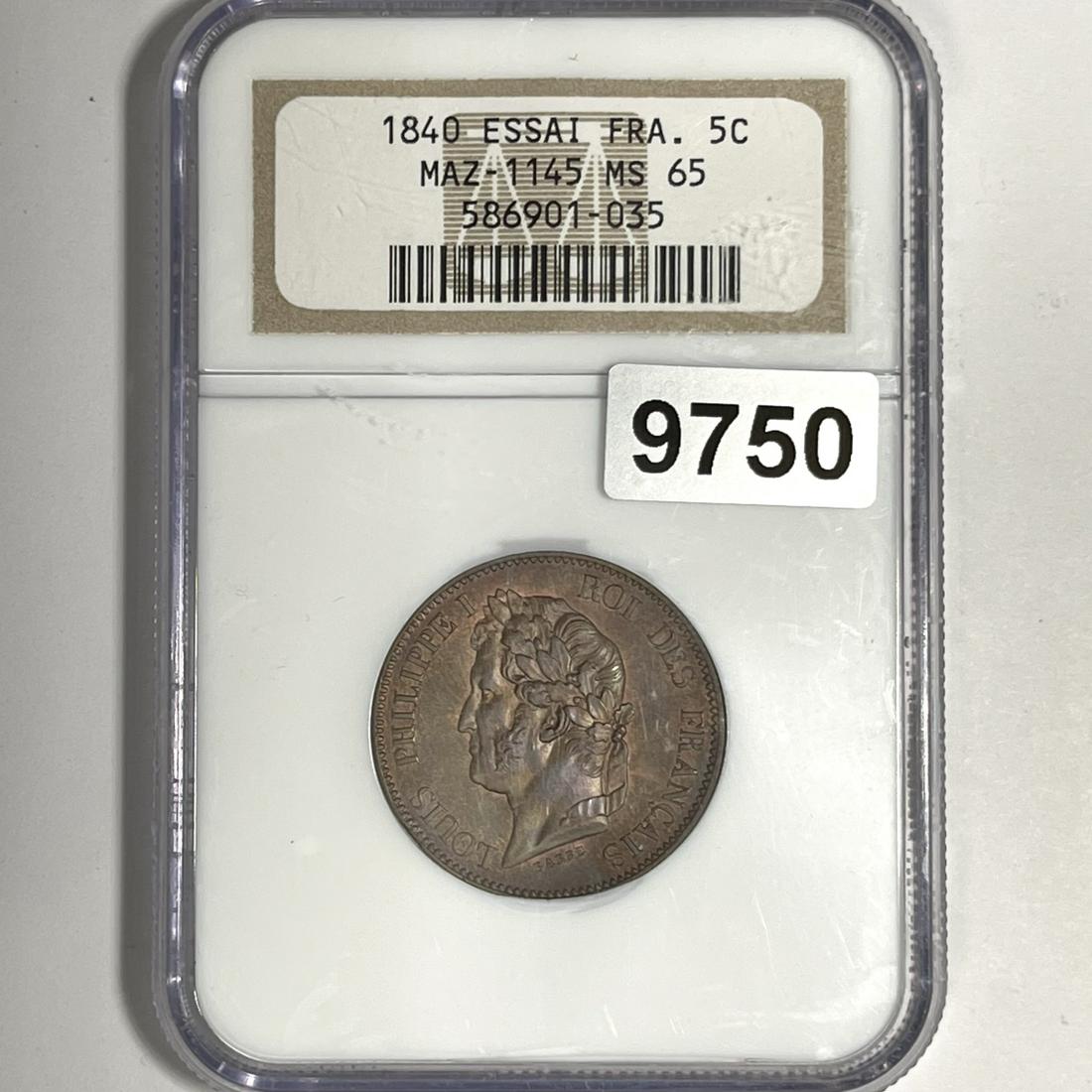 1840 Bronze Essai France 5C NGC-MS65 (1 of 2)