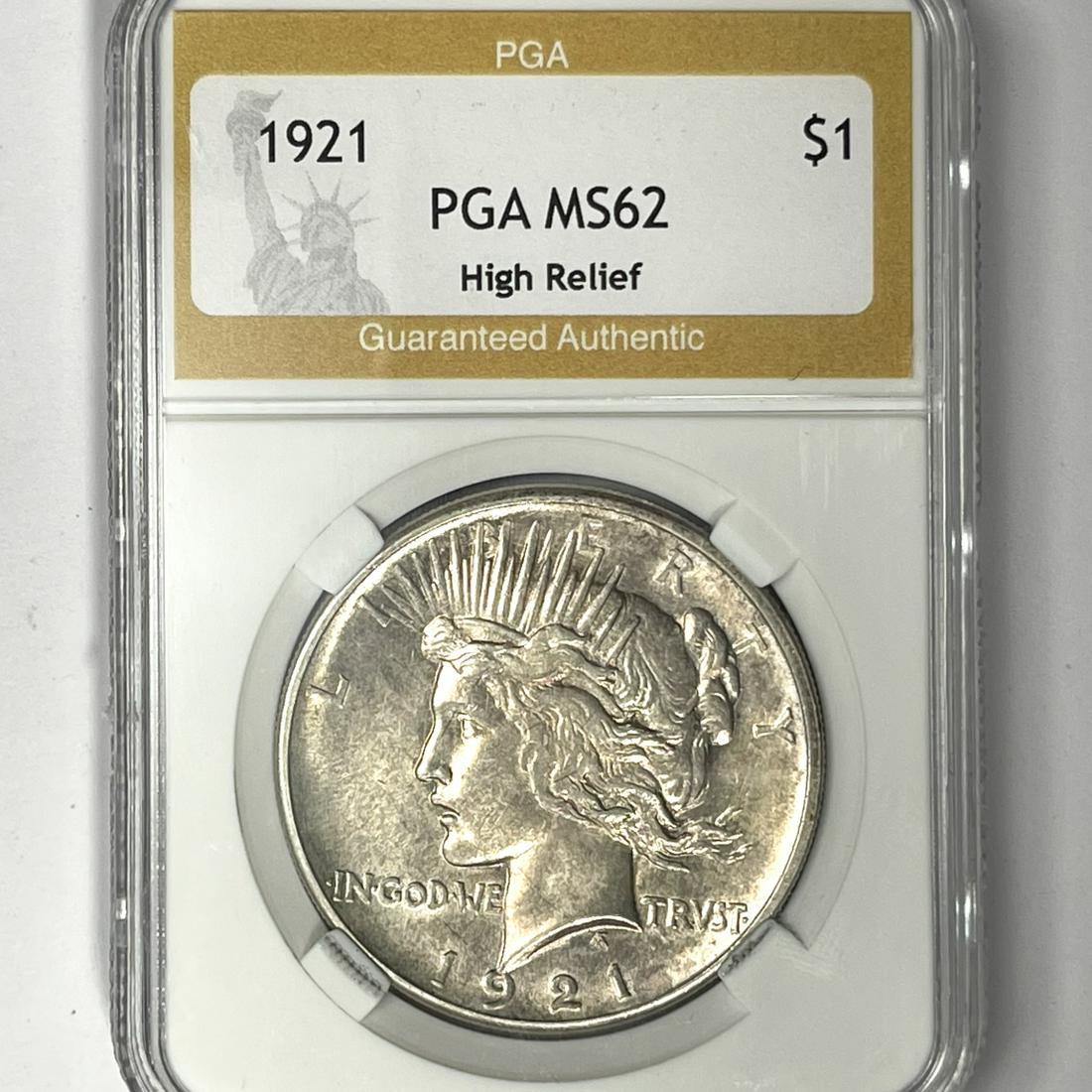 1921 Silver Peace Dollar PGA-MS62 High Relief (1 of 2)