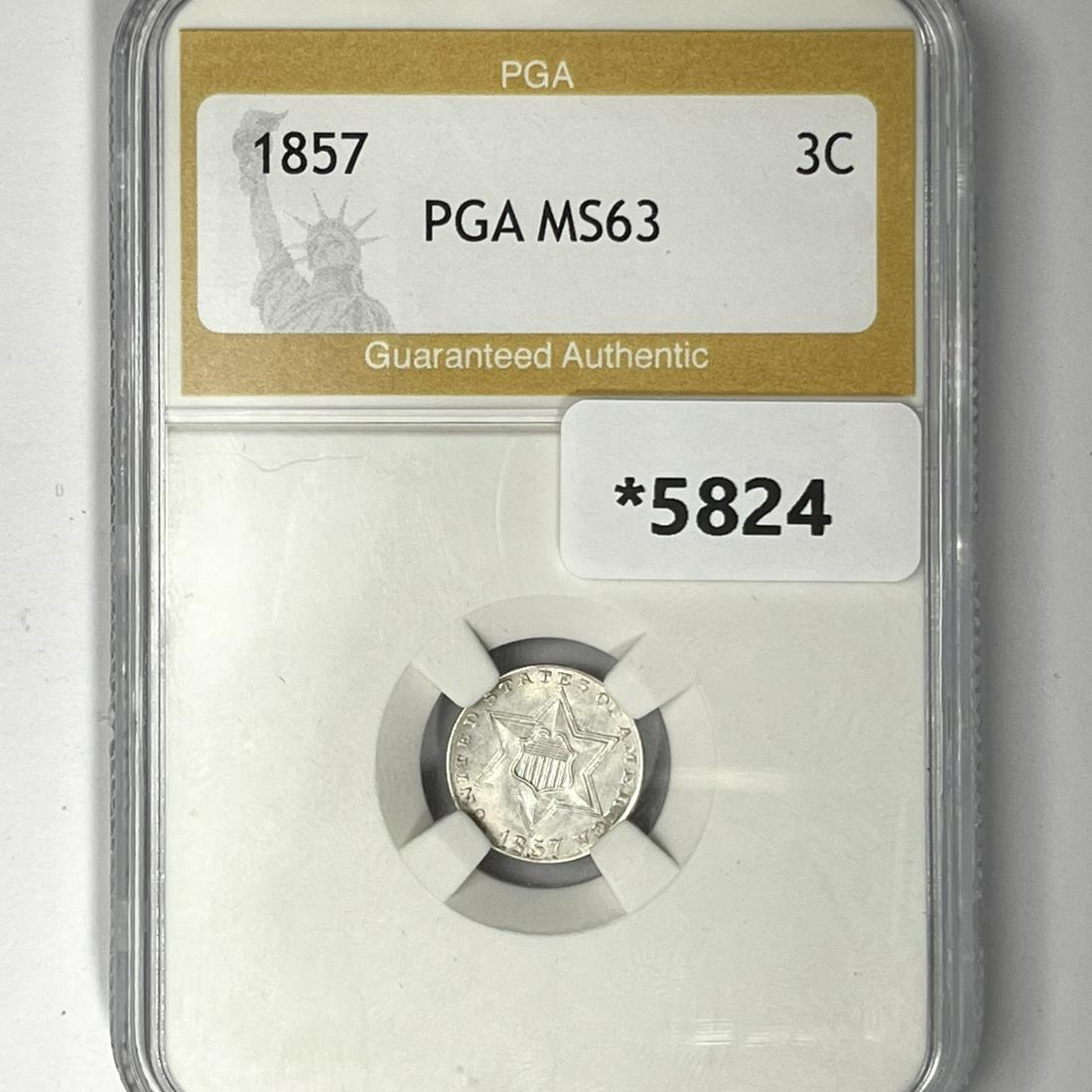 1857 Silver Three Cent PGA-MS63 (1 of 2)