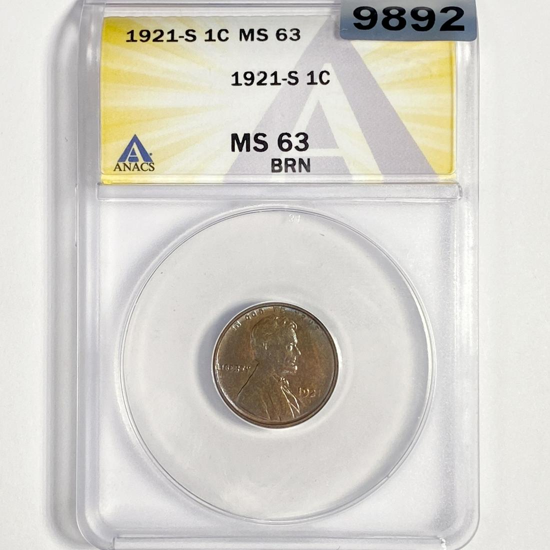 1921-S Wheat Cent ANACS-MS63 BRN (1 of 2)