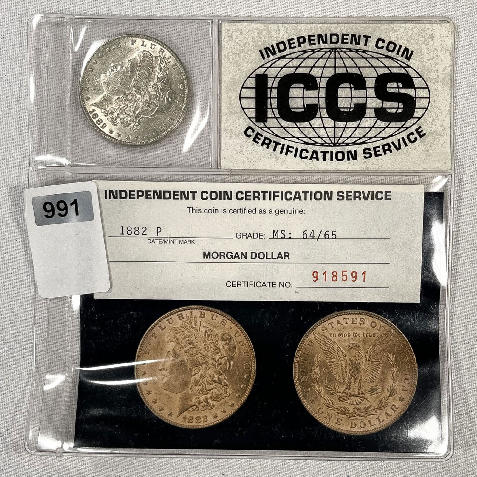 1882 Morgan Silver Dollar ICCS-MS64/65 (1 of 2)